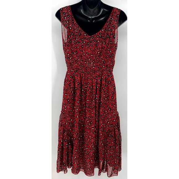 Anne Klein Midi Dress Size 6 Barn Red Combo Sleeveless Shift Side Zip Women New - Picture 4 of 11